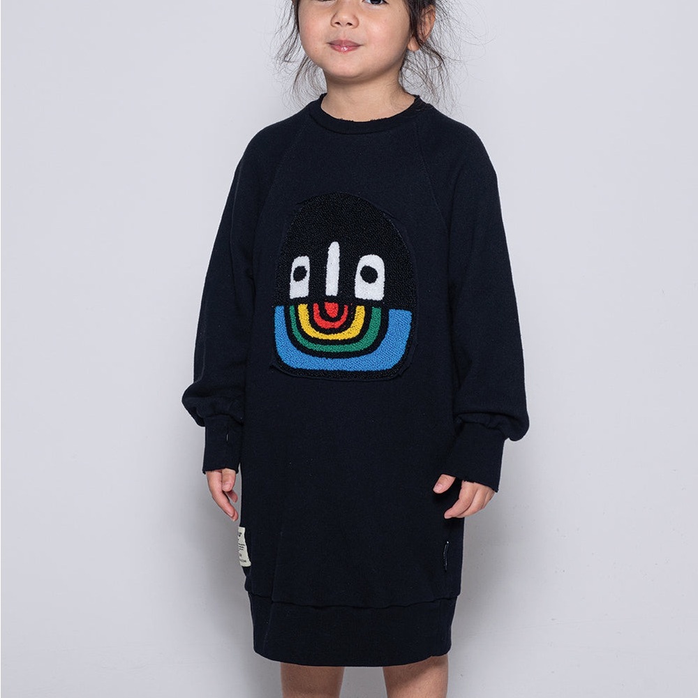 Nununu Black Sweatshirt Dress with Colorful Face Design